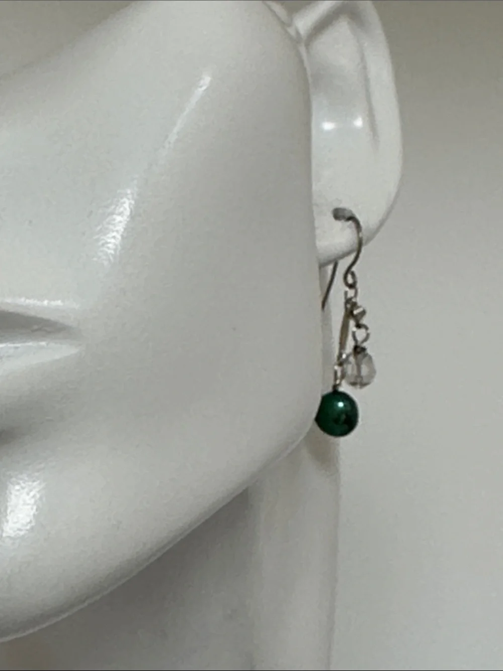 Green Pearl and Crystal Drop Earrings - Classic Dangle Style